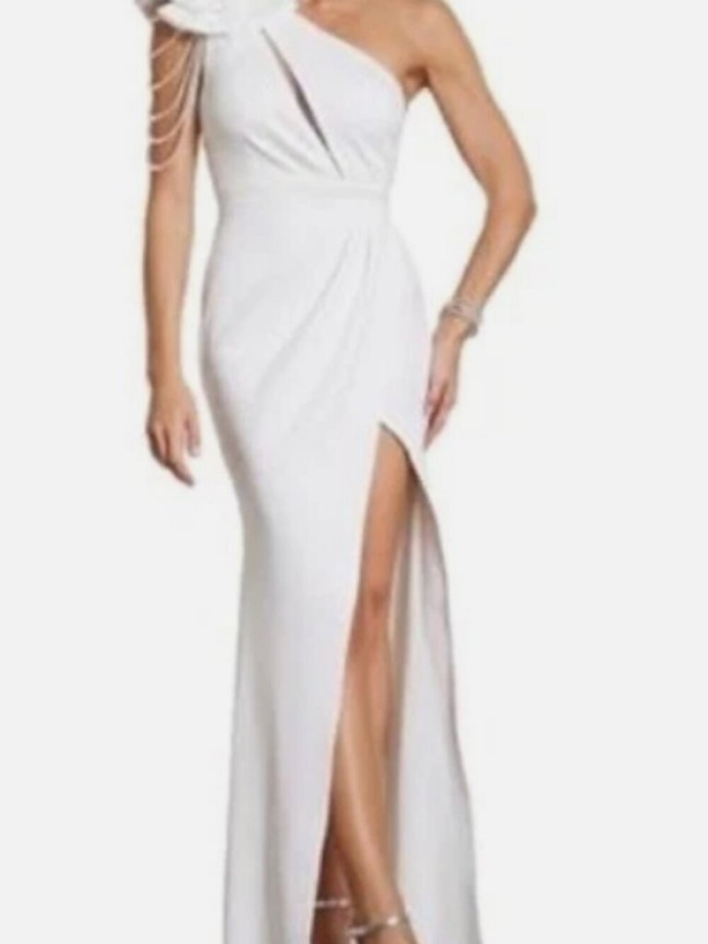 Bella Barnett one shoulder white dress with beads, Size M